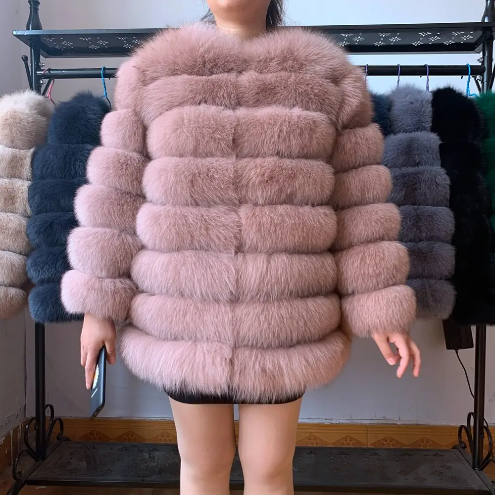 70CM 4in1 New Fast Shipping New Fashion Women Fashion Real Natural Fox Fur Long Coat Jacket for Winter Warm Over Coat