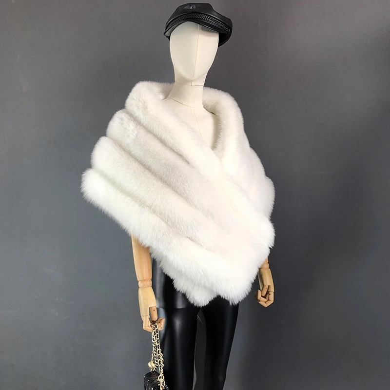 Woman Real Fox Fur Shawl Vest Jacket Fluffy Fur Cape Natural Fur Poncho Fur Lady Scarf Wrap Coat Shawl Wedding Party Clothing