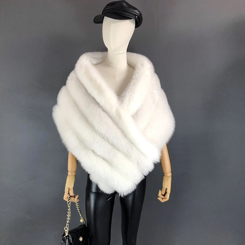 Woman Real Fox Fur Shawl Vest Jacket Fluffy Fur Cape Natural Fur Poncho Fur Lady Scarf Wrap Coat Shawl Wedding Party Clothing