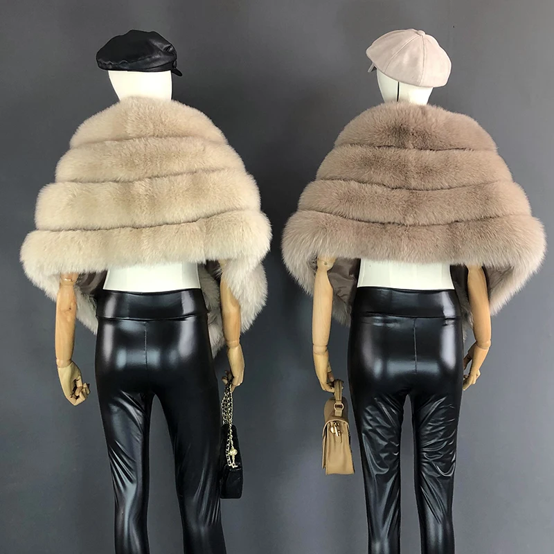 Woman Real Fox Fur Shawl Vest Jacket Fluffy Fur Cape Natural Fur Poncho Fur Lady Scarf Wrap Coat Shawl Wedding Party Clothing