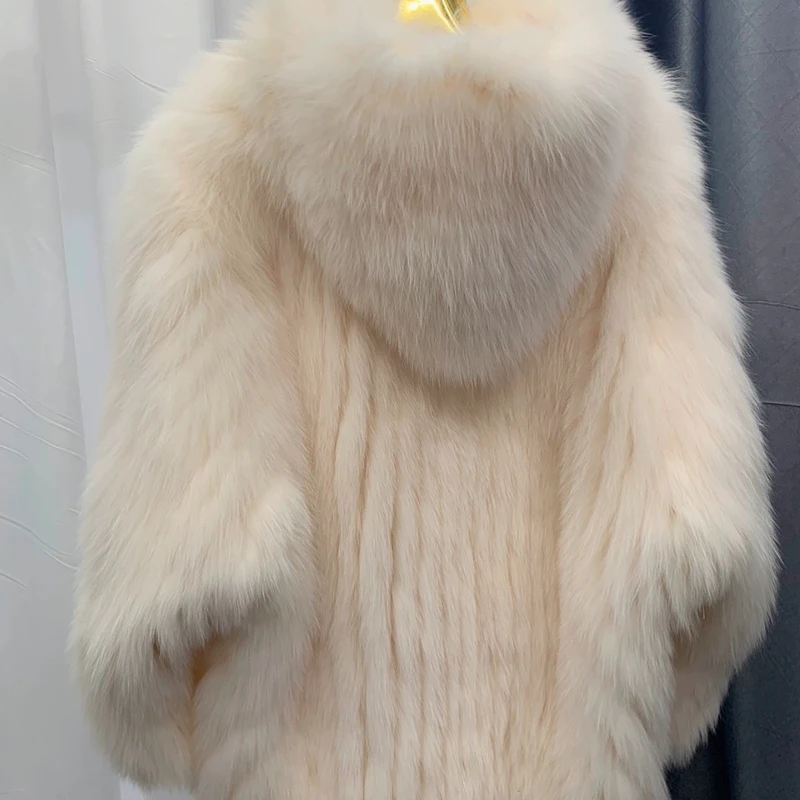 Real Fox Fur Woven Hooded Jacket for Women, Made of High-Quality Fox Fur, Thick Jacket, Warm Clothes with Lining Inside