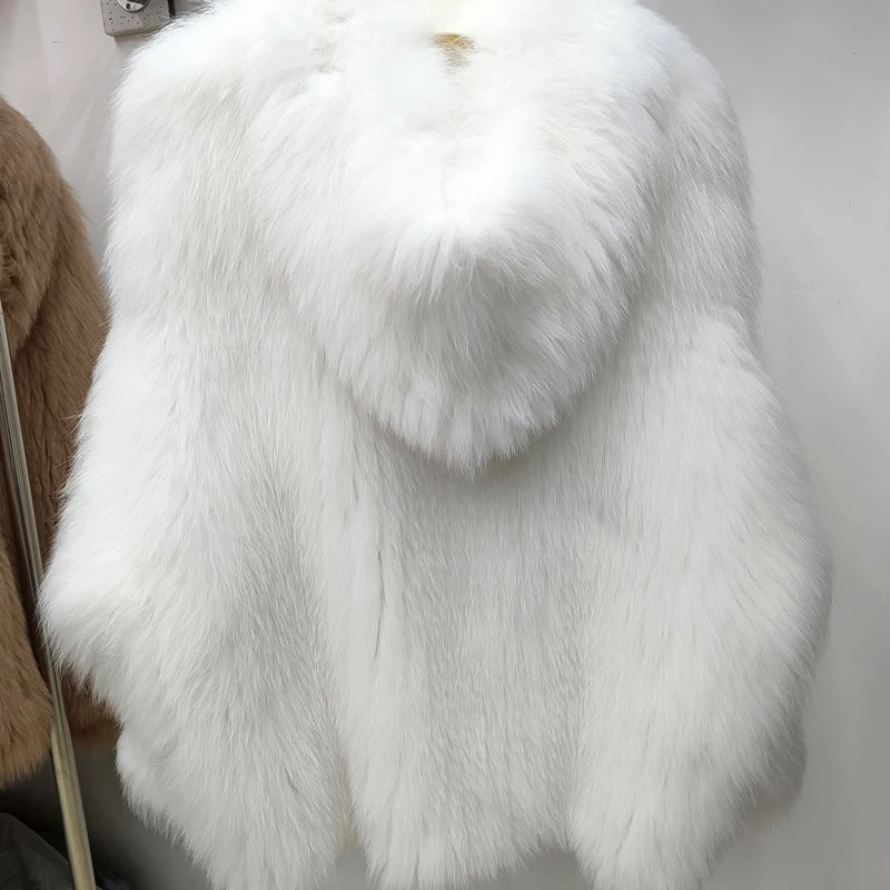 Real Fox Fur Woven Hooded Jacket for Women, Made of High-Quality Fox Fur, Thick Jacket, Warm Clothes with Lining Inside