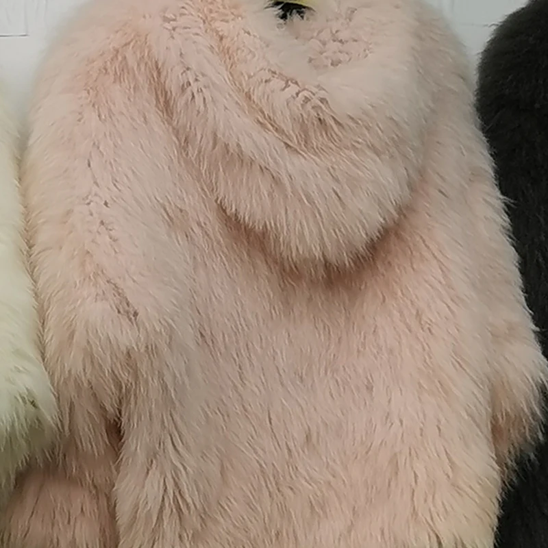 Real Fox Fur Woven Hooded Jacket for Women, Made of High-Quality Fox Fur, Thick Jacket, Warm Clothes with Lining Inside