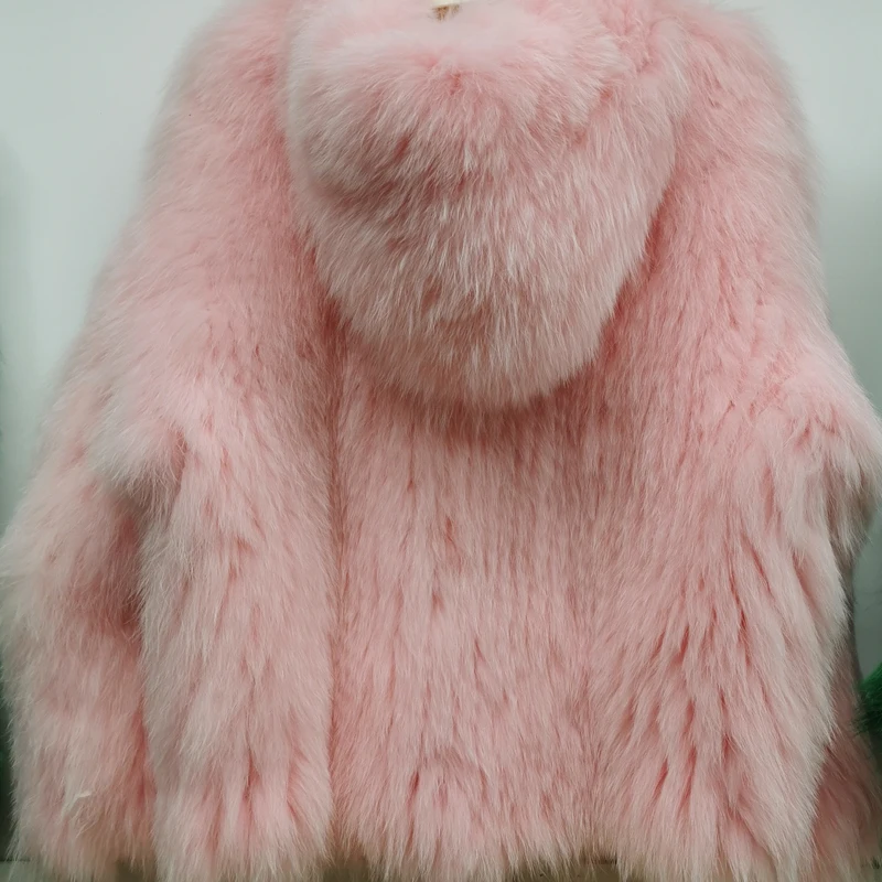 Real Fox Fur Woven Hooded Jacket for Women, Made of High-Quality Fox Fur, Thick Jacket, Warm Clothes with Lining Inside