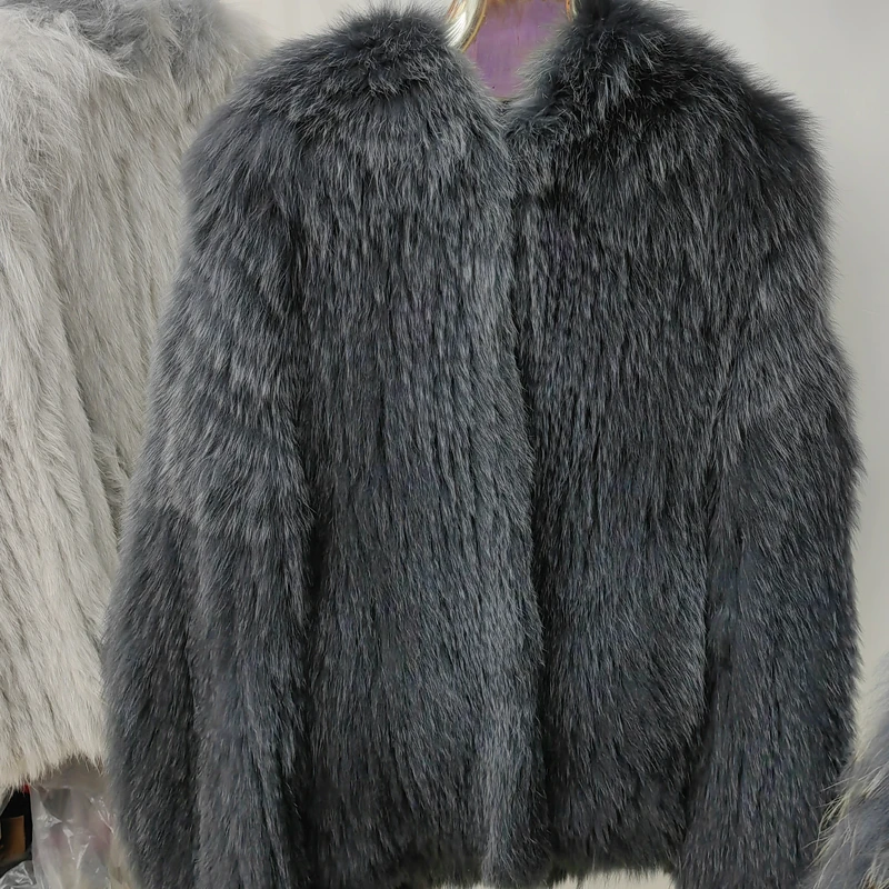 Real Fox Fur Woven Hooded Jacket for Women, Made of High-Quality Fox Fur, Thick Jacket, Warm Clothes with Lining Inside