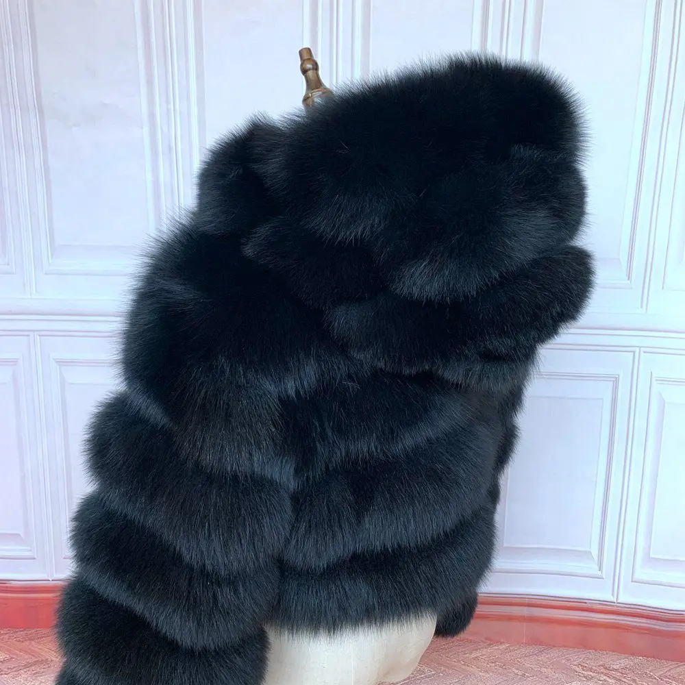 NEW 100%Winter Women Real Fox Fur Coat Thick Warm High Quality Full Sleeves New Natural Fur Fashion Hooded Short Jacket