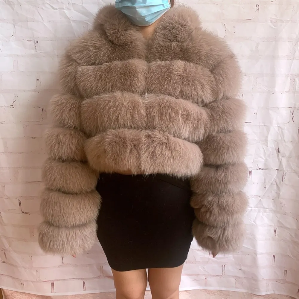 NEW 100%Winter Women Real Fox Fur Coat Thick Warm High Quality Full Sleeves New Natural Fur Fashion Hooded Short Jacket