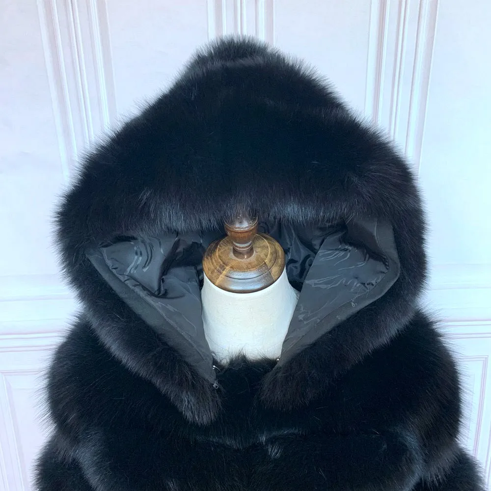 NEW 100%Winter Women Real Fox Fur Coat Thick Warm High Quality Full Sleeves New Natural Fur Fashion Hooded Short Jacket