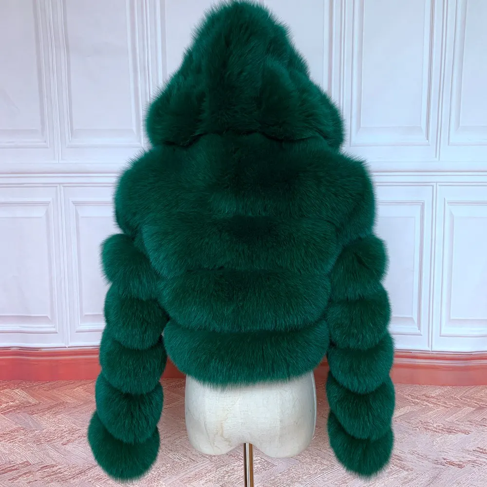 NEW 100%Winter Women Real Fox Fur Coat Thick Warm High Quality Full Sleeves New Natural Fur Fashion Hooded Short Jacket
