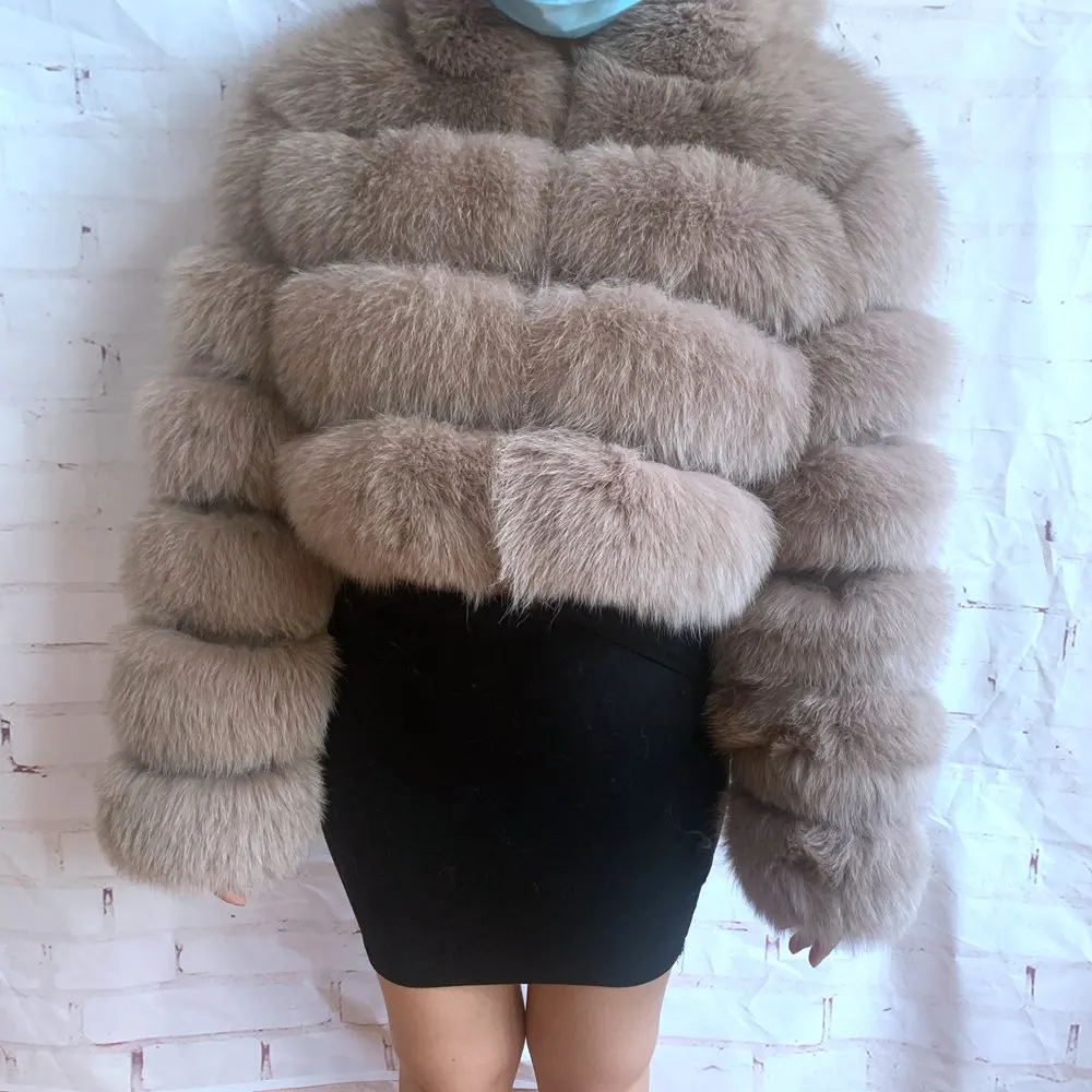 NEW 100%Winter Women Real Fox Fur Coat Thick Warm High Quality Full Sleeves New Natural Fur Fashion Hooded Short Jacket