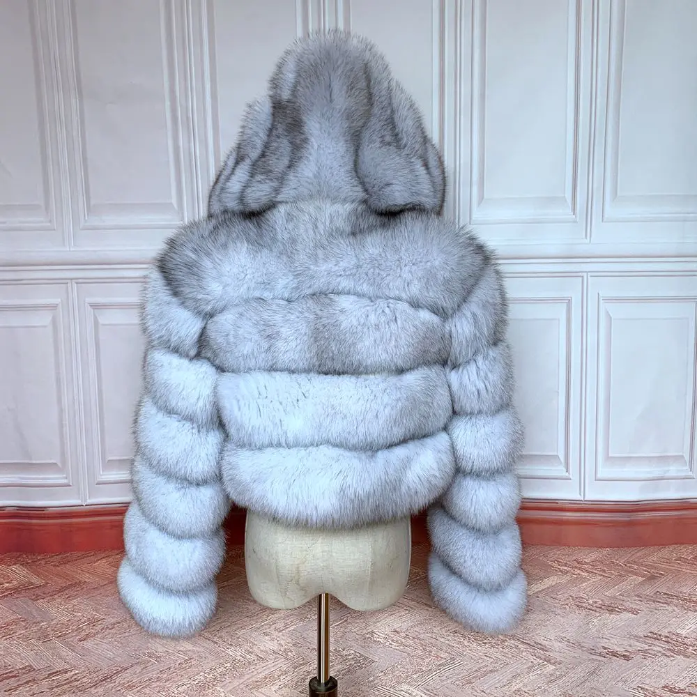 NEW 100%Winter Women Real Fox Fur Coat Thick Warm High Quality Full Sleeves New Natural Fur Fashion Hooded Short Jacket