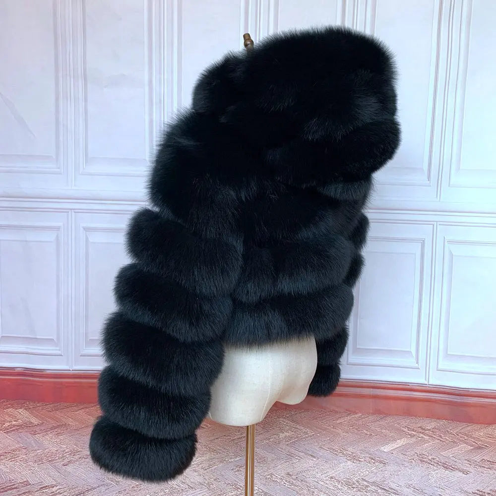 NEW 100%Winter Women Real Fox Fur Coat Thick Warm High Quality Full Sleeves New Natural Fur Fashion Hooded Short Jacket
