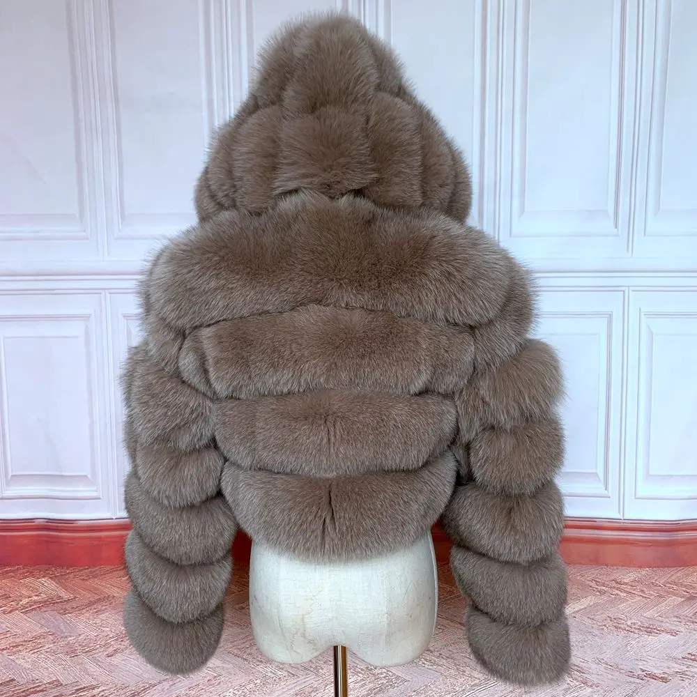 NEW 100%Winter Women Real Fox Fur Coat Thick Warm High Quality Full Sleeves New Natural Fur Fashion Hooded Short Jacket