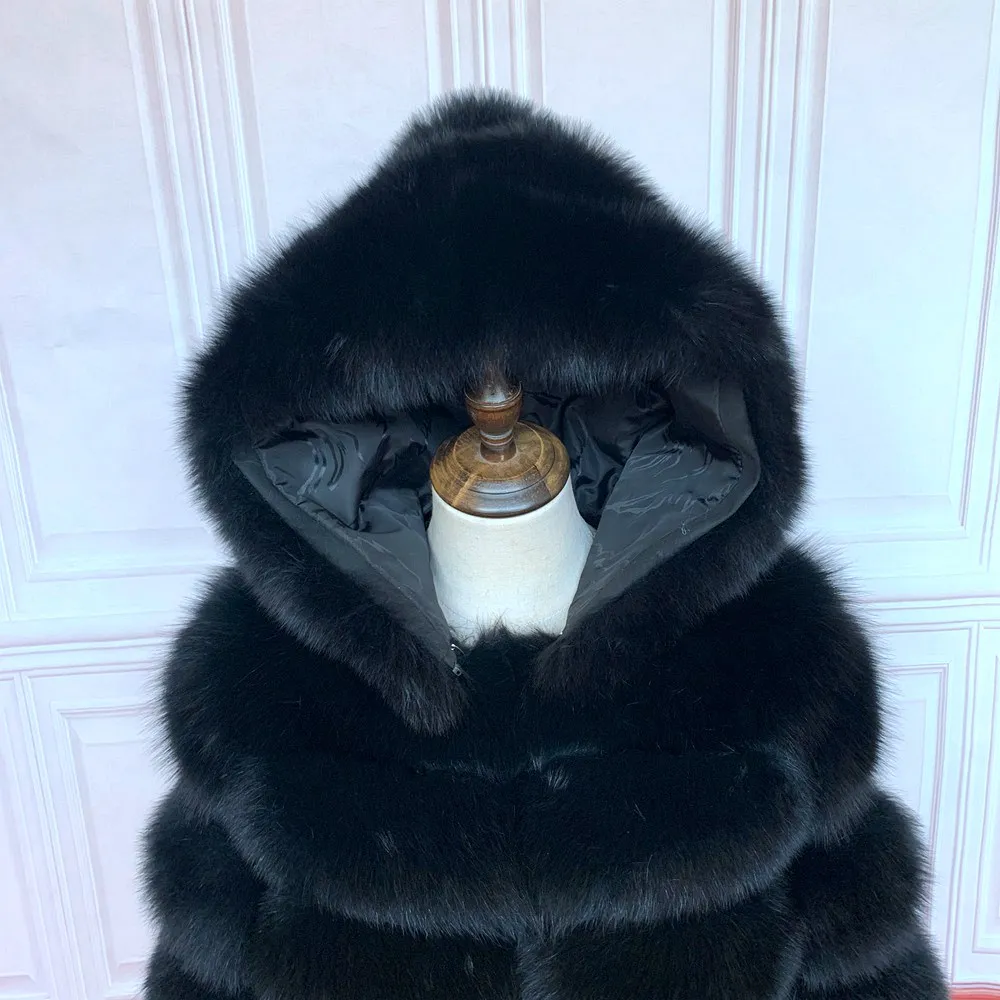 NEW 100%Winter Women Real Fox Fur Coat Thick Warm High Quality Full Sleeves New Natural Fur Fashion Hooded Short Jacket