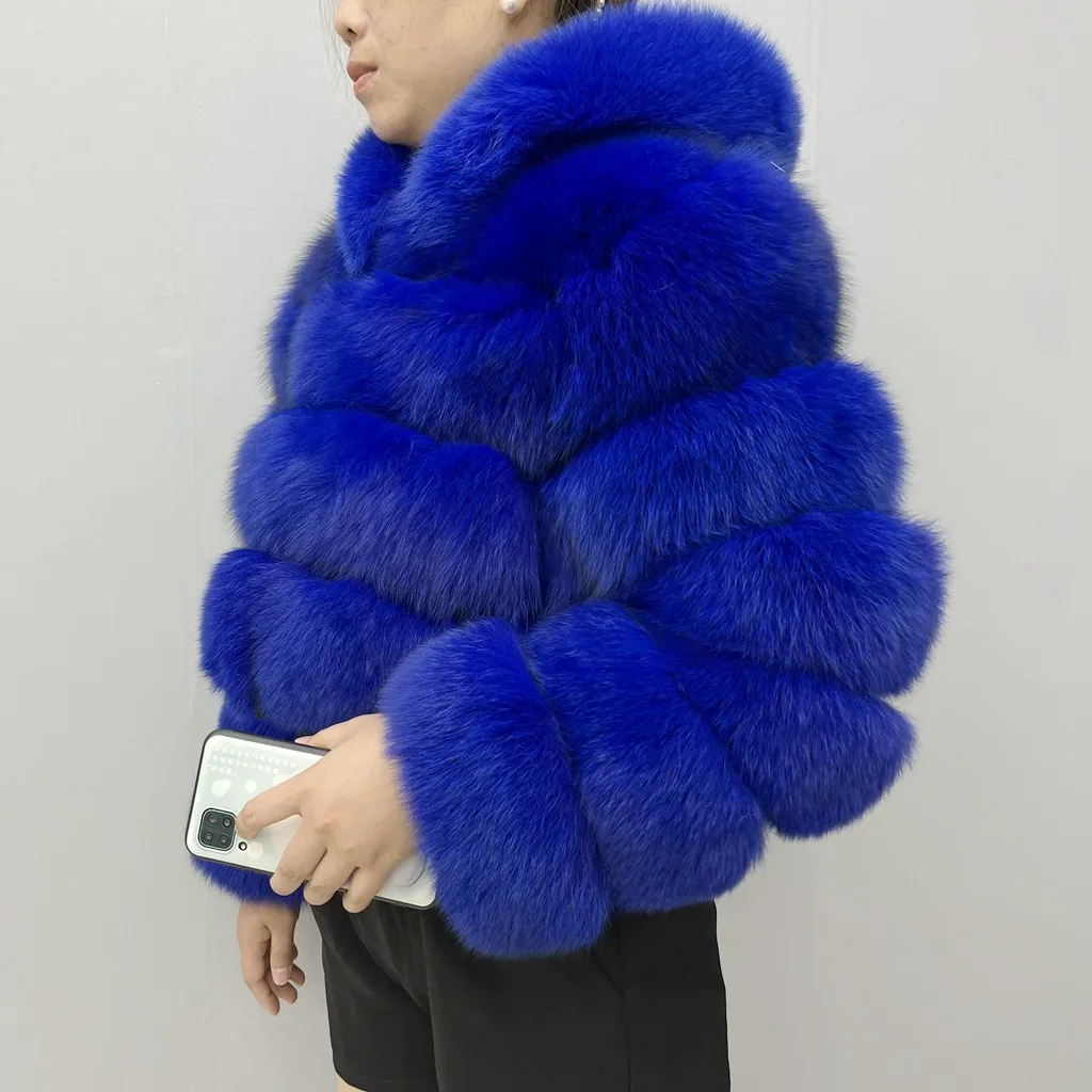 NEW 100%Winter Women Real Fox Fur Coat Thick Warm High Quality Full Sleeves New Natural Fur Fashion Hooded Short Jacket