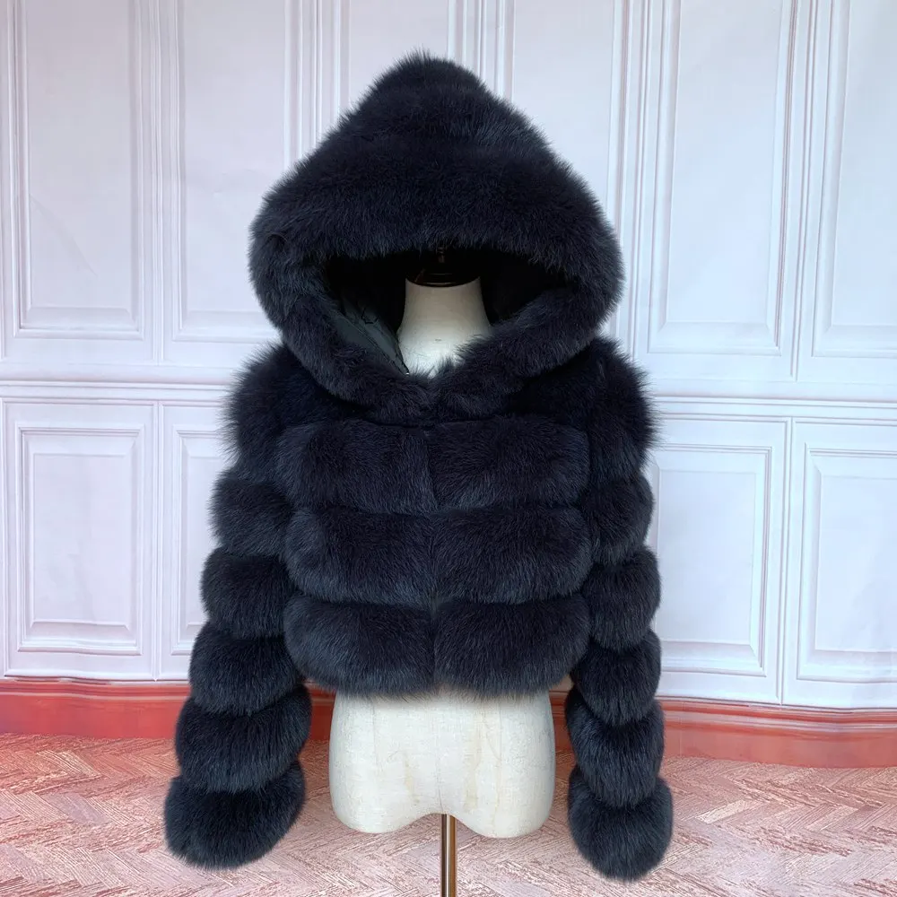 NEW 100%Winter Women Real Fox Fur Coat Thick Warm High Quality Full Sleeves New Natural Fur Fashion Hooded Short Jacket