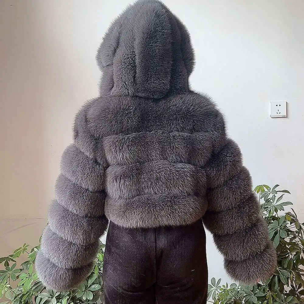 NEW 100%Winter Women Real Fox Fur Coat Thick Warm High Quality Full Sleeves New Natural Fur Fashion Hooded Short Jacket