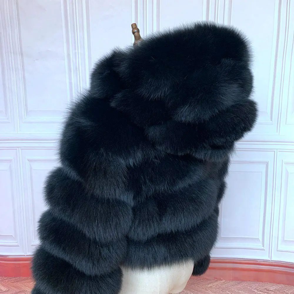 NEW 100%Winter Women Real Fox Fur Coat Thick Warm High Quality Full Sleeves New Natural Fur Fashion Hooded Short Jacket