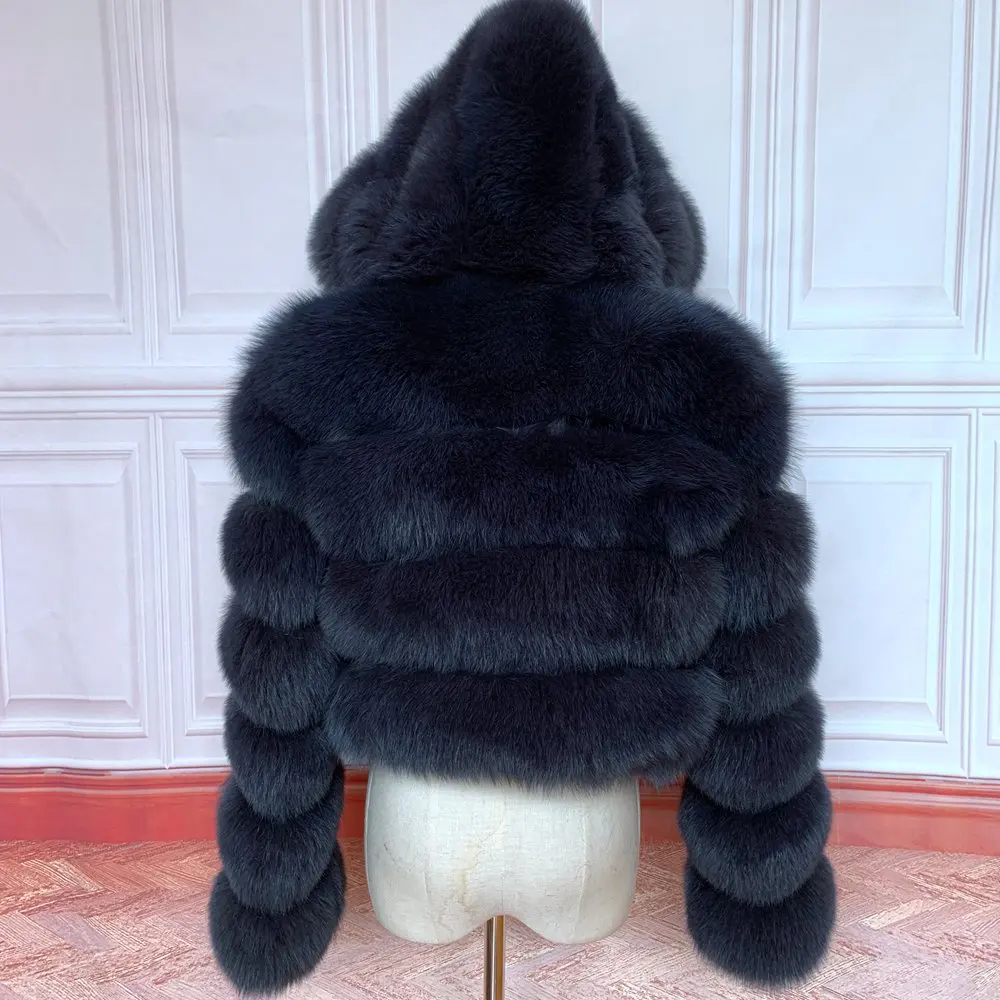 NEW 100%Winter Women Real Fox Fur Coat Thick Warm High Quality Full Sleeves New Natural Fur Fashion Hooded Short Jacket