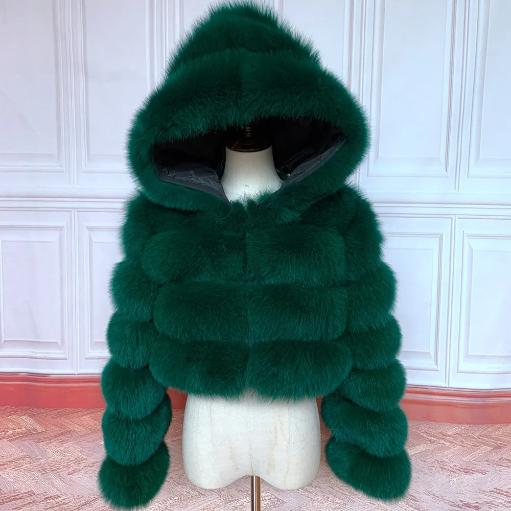 NEW 100%Winter Women Real Fox Fur Coat Thick Warm High Quality Full Sleeves New Natural Fur Fashion Hooded Short Jacket