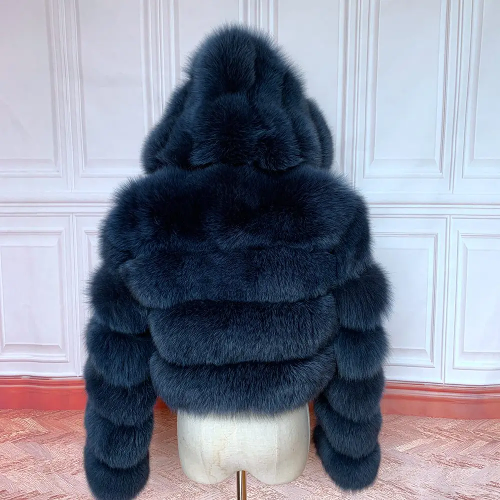 NEW 100%Winter Women Real Fox Fur Coat Thick Warm High Quality Full Sleeves New Natural Fur Fashion Hooded Short Jacket
