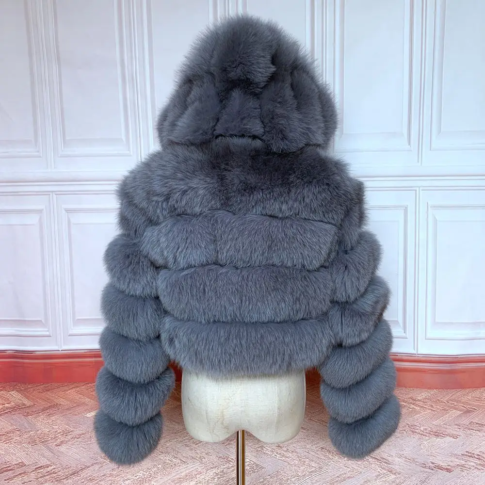 NEW 100%Winter Women Real Fox Fur Coat Thick Warm High Quality Full Sleeves New Natural Fur Fashion Hooded Short Jacket