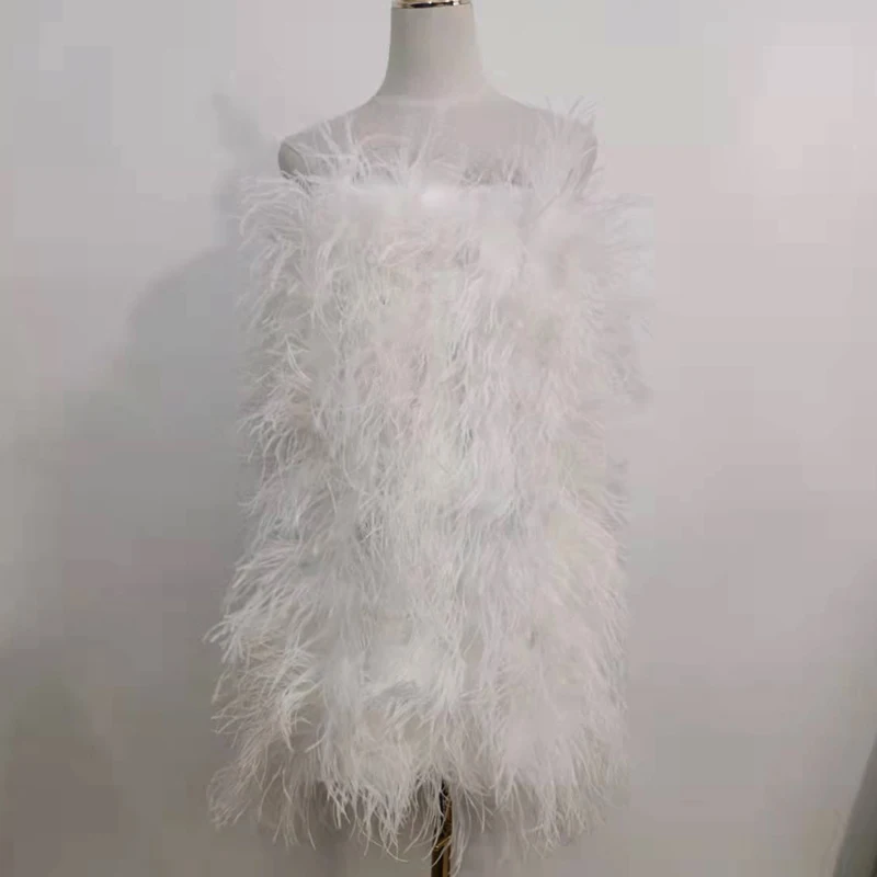 100% Natural Ostrich Hair Skirt Length 62 Cm Women's Fur Coat Real Ostrich Fur Dress Bra One Line Skirt Customizable