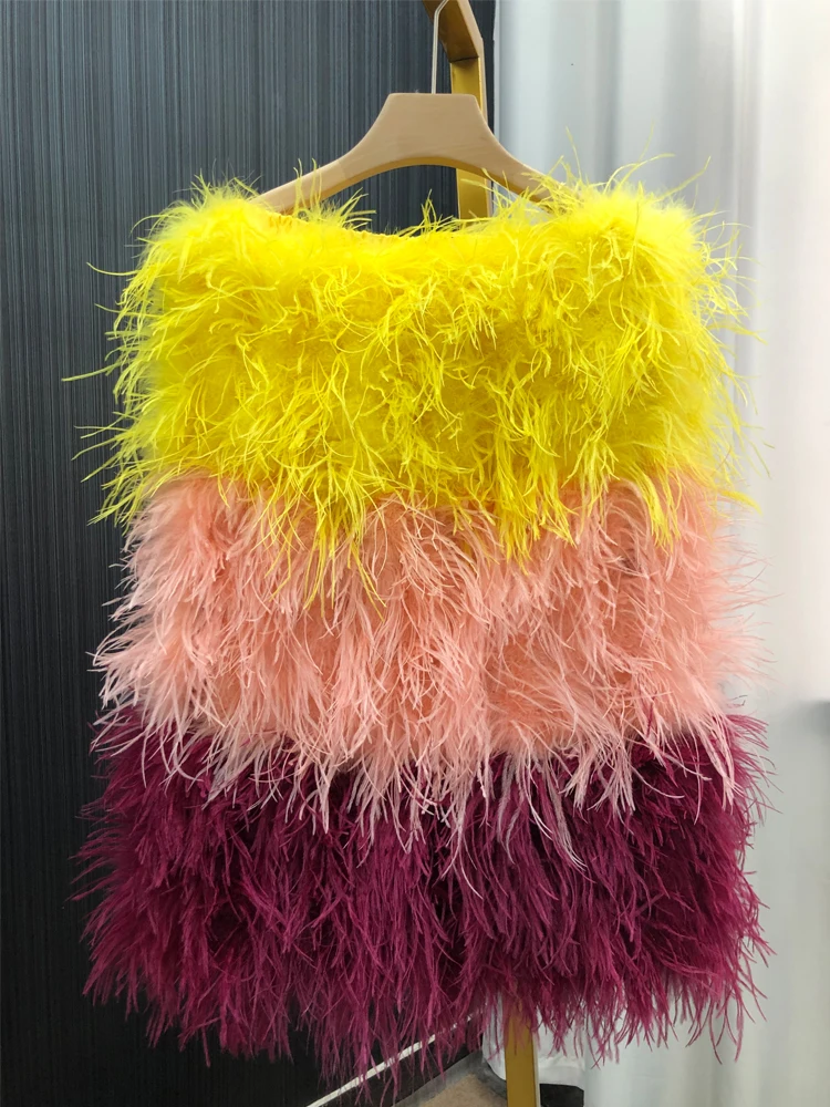 100% Natural Ostrich Hair Skirt Length 62 Cm Women's Fur Coat Real Ostrich Fur Dress Bra One Line Skirt Customizable