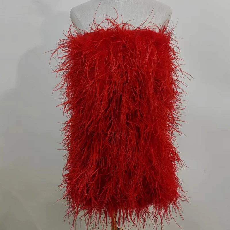 100% Natural Ostrich Hair Skirt Length 62 Cm Women's Fur Coat Real Ostrich Fur Dress Bra One Line Skirt Customizable