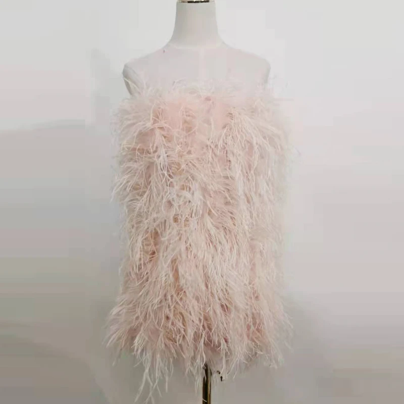100% Natural Ostrich Hair Skirt Length 62 Cm Women's Fur Coat Real Ostrich Fur Dress Bra One Line Skirt Customizable