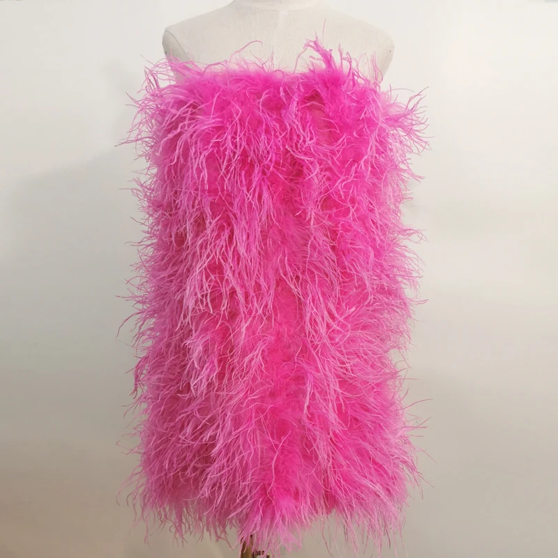 100% Natural Ostrich Hair Skirt Length 62 Cm Women's Fur Coat Real Ostrich Fur Dress Bra One Line Skirt Customizable
