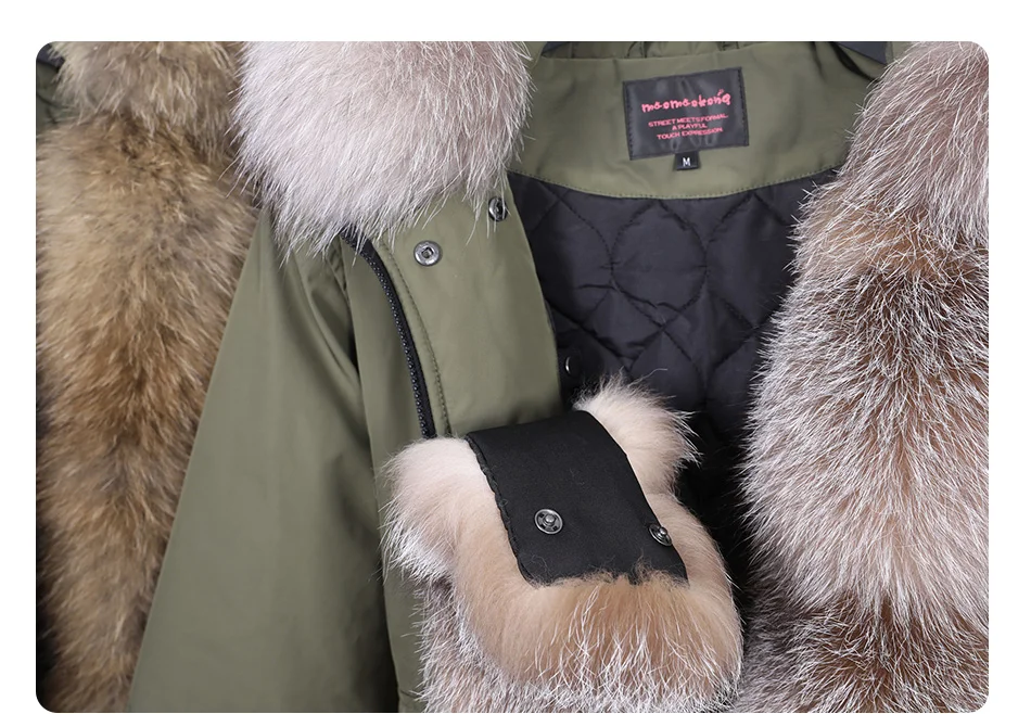 MAOMAOKONG Winter Women's Winter Real Fox Fur Black Parka Jacket Slim Fit With Big Natural Raccoon Placket Fur Collar Short Coat