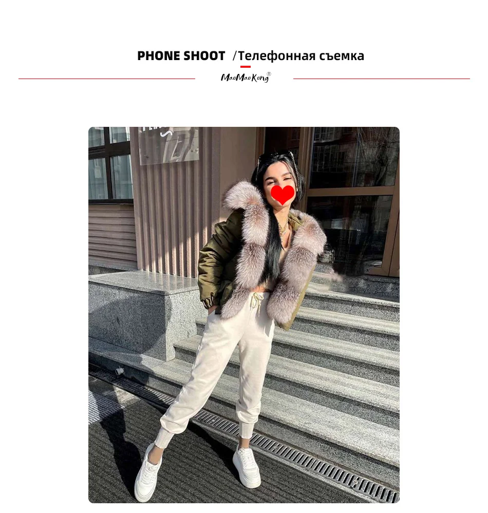 MAOMAOKONG Winter Women's Winter Real Fox Fur Black Parka Jacket Slim Fit With Big Natural Raccoon Placket Fur Collar Short Coat