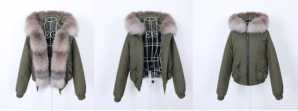 MAOMAOKONG Winter Women's Winter Real Fox Fur Black Parka Jacket Slim Fit With Big Natural Raccoon Placket Fur Collar Short Coat