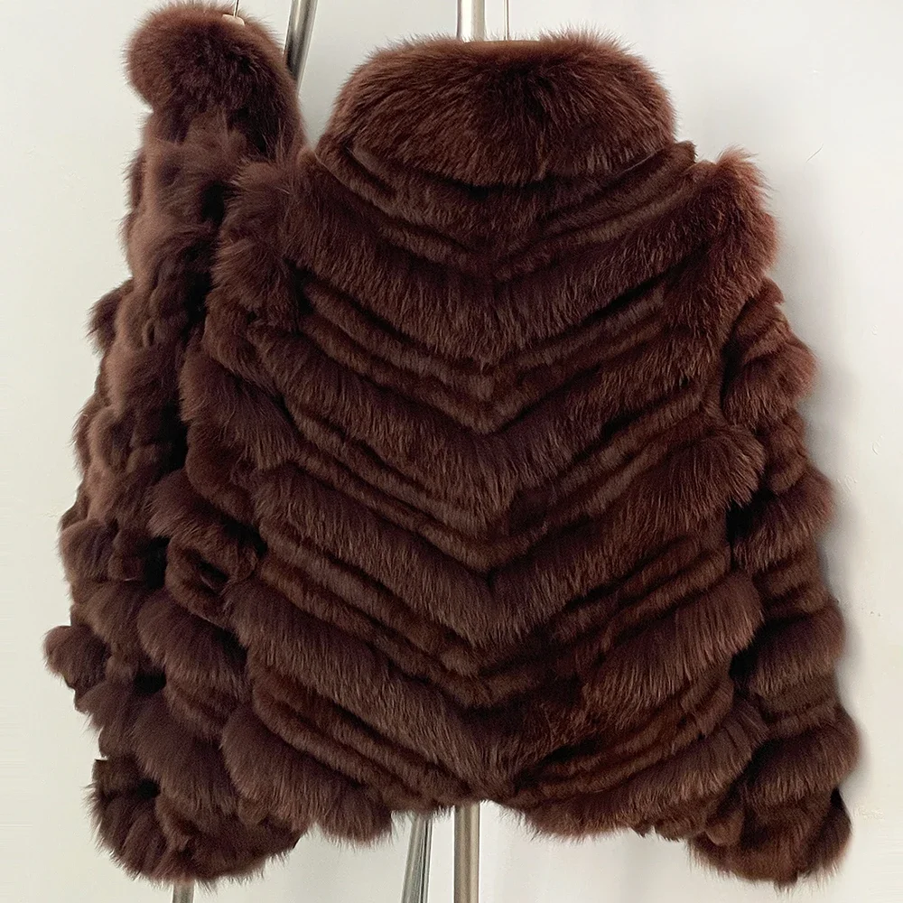 OFTBUY New Luxury Winter Outerwear Female Women's Reversible Real Fox Fur Coat Chevron Quilted Short Fur Jacket with High Collar