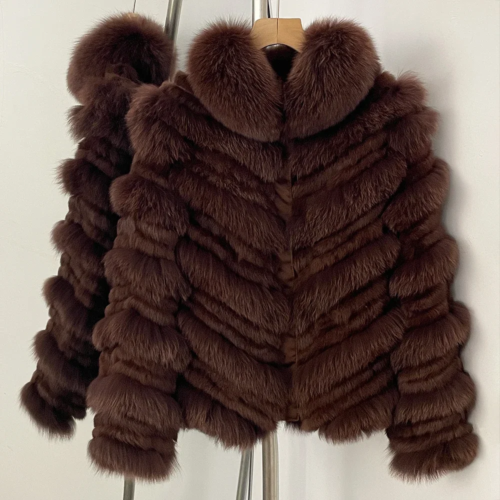 OFTBUY New Luxury Winter Outerwear Female Women's Reversible Real Fox Fur Coat Chevron Quilted Short Fur Jacket with High Collar