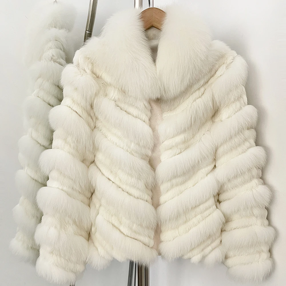 OFTBUY New Luxury Winter Outerwear Female Women's Reversible Real Fox Fur Coat Chevron Quilted Short Fur Jacket with High Collar