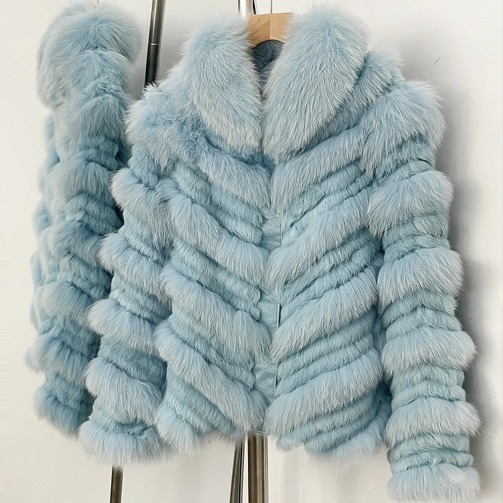 OFTBUY New Luxury Winter Outerwear Female Women's Reversible Real Fox Fur Coat Chevron Quilted Short Fur Jacket with High Collar
