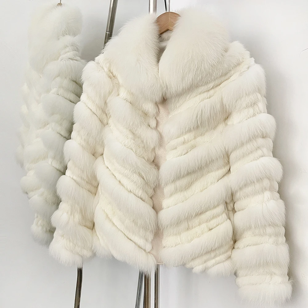 OFTBUY New Luxury Winter Outerwear Female Women's Reversible Real Fox Fur Coat Chevron Quilted Short Fur Jacket with High Collar