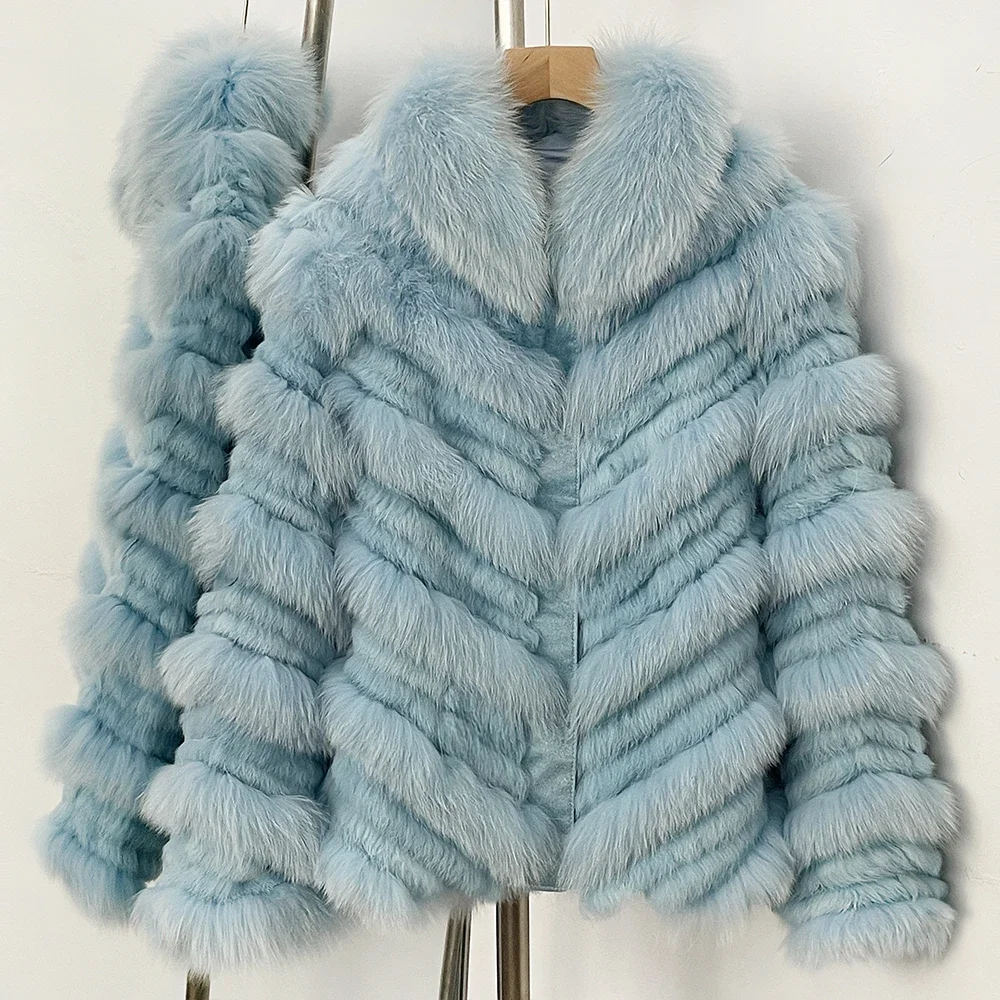 OFTBUY New Luxury Winter Outerwear Female Women's Reversible Real Fox Fur Coat Chevron Quilted Short Fur Jacket with High Collar