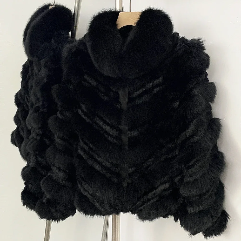 OFTBUY New Luxury Winter Outerwear Female Women's Reversible Real Fox Fur Coat Chevron Quilted Short Fur Jacket with High Collar