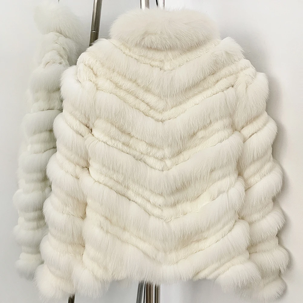 OFTBUY New Luxury Winter Outerwear Female Women's Reversible Real Fox Fur Coat Chevron Quilted Short Fur Jacket with High Collar