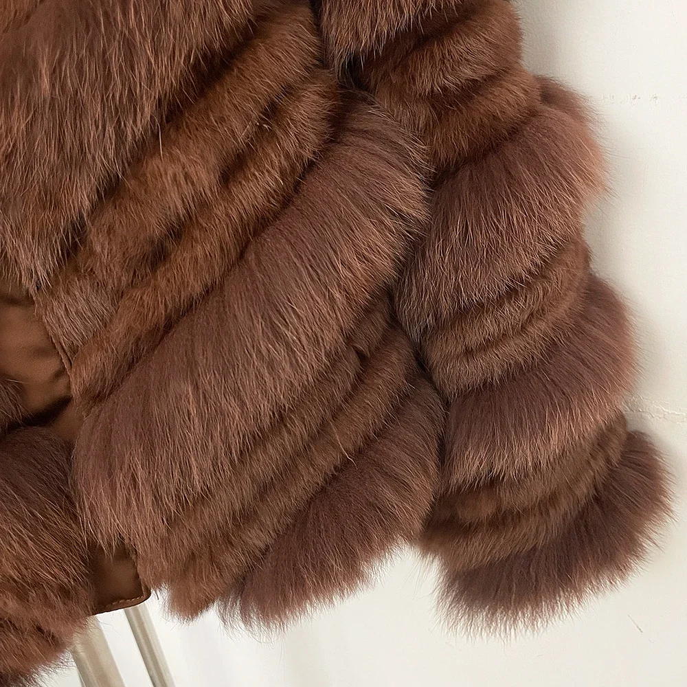 OFTBUY New Luxury Winter Outerwear Female Women's Reversible Real Fox Fur Coat Chevron Quilted Short Fur Jacket with High Collar