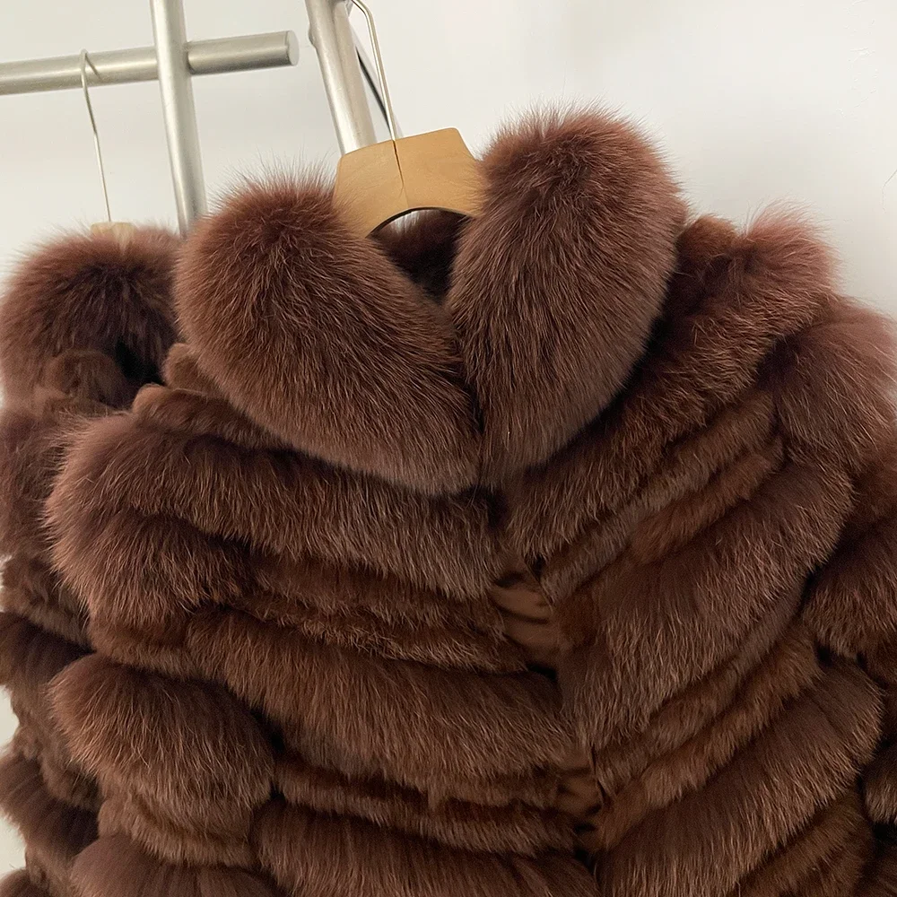 OFTBUY New Luxury Winter Outerwear Female Women's Reversible Real Fox Fur Coat Chevron Quilted Short Fur Jacket with High Collar