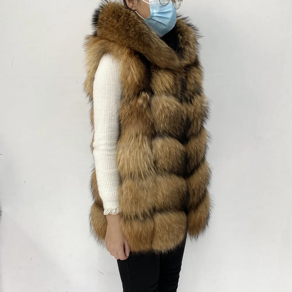 Real Fur Raccoon Vest Natural Fur Coat For Jacket Female Coats Vest Waistcoat Long Fur Coats Real Fur Coat Fox Vest Jacket
