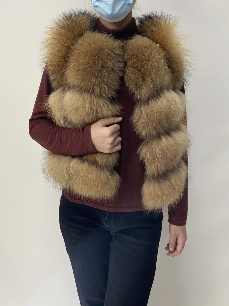 Real Fur Raccoon Vest Natural Fur Coat For Jacket Female Coats Vest Waistcoat Long Fur Coats Real Fur Coat Fox Vest Jacket