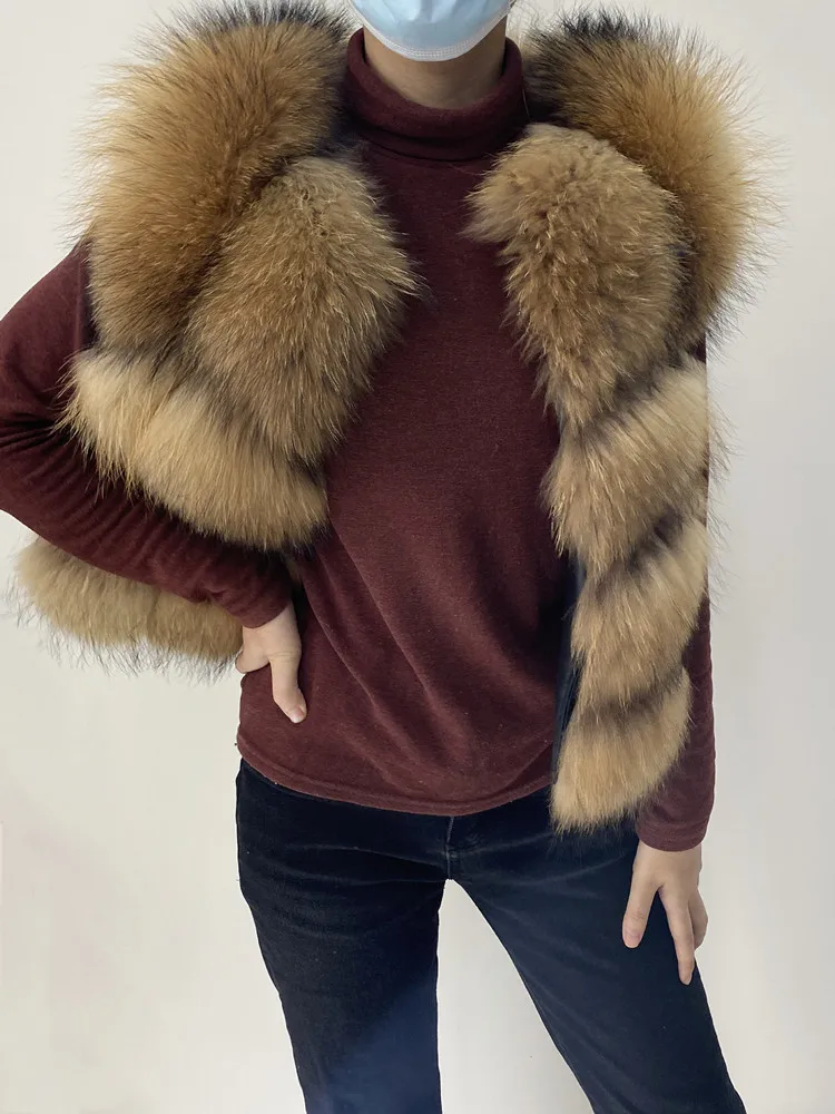 Real Fur Raccoon Vest Natural Fur Coat For Jacket Female Coats Vest Waistcoat Long Fur Coats Real Fur Coat Fox Vest Jacket