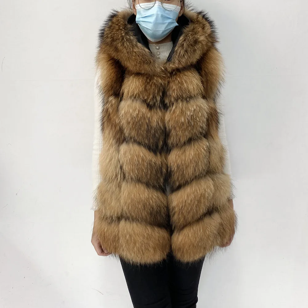 Real Fur Raccoon Vest Natural Fur Coat For Jacket Female Coats Vest Waistcoat Long Fur Coats Real Fur Coat Fox Vest Jacket