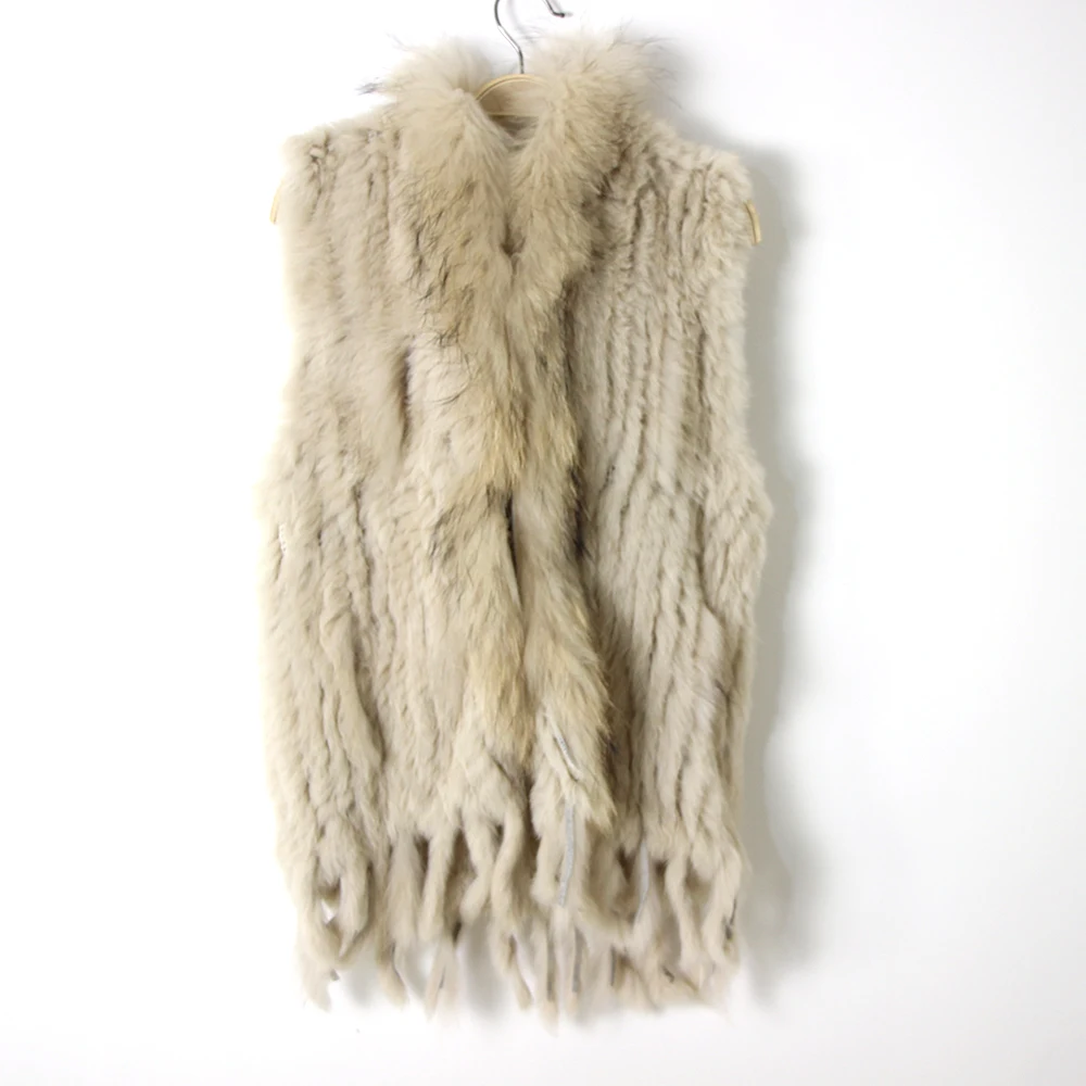 Harppihop fashion rabbit fur vest raccoon fur trimming knitted rabbit fur vest with hood fur waistcoat gilet