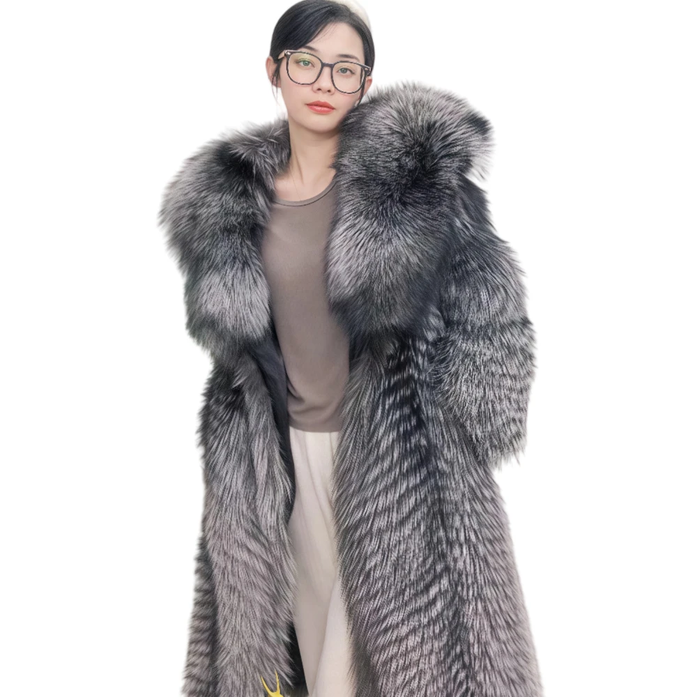 Women Winter Coat Real Fox Fur Coat X-long Luxury Clothes Hooded Natural Fluffy Fur Jacket Ladies Fashion Streetwear Hot